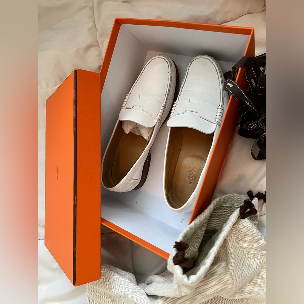 White Hermes loafers
